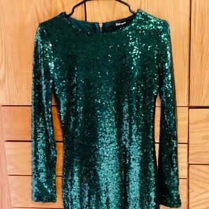 Sparkly Long Sleeve Green Sequin Dress Medium